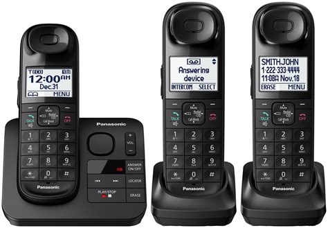Panasonic Kx Tg3683b Black Cordless Phone With 3 Handsets And Answering