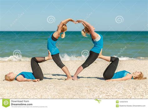 Six Womans Doing Yoga Fitness Exercises On The Sea Beach Editorial Photo Cartoondealer Com