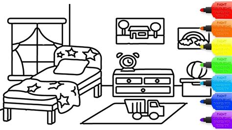 How To Draw Bedroom Coloring Page For Kids I Learn Coloring Book With