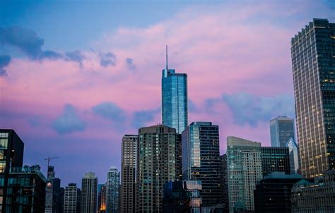Обои City Usa Chicago Illinois Twilight Sky Sunset Skyscraper
