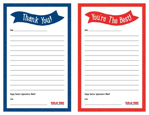 Printable “thank You” Notes For Teacher Appreciation Week Tutor Time
