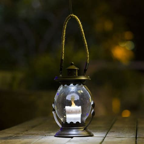 Hanging Hurricane Lantern With Candle Solar Light