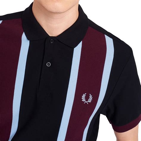 Fred Perry Vertical Stripe Mod Pique Polo Shirt In Black