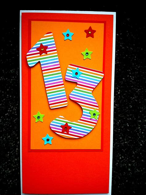 Handmade 13th Birthday Card Made With Bright Papers And Embellished