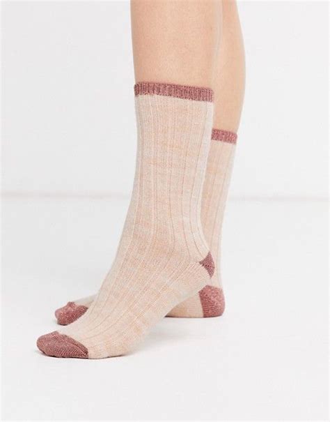 Other Stories Glitter Trim Ribbed Ankle Socks In Pink ASOS Ankle