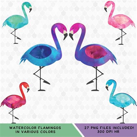 Watercolor Flamingos Flamingo Clipart Rainbow Flamingo Etsy