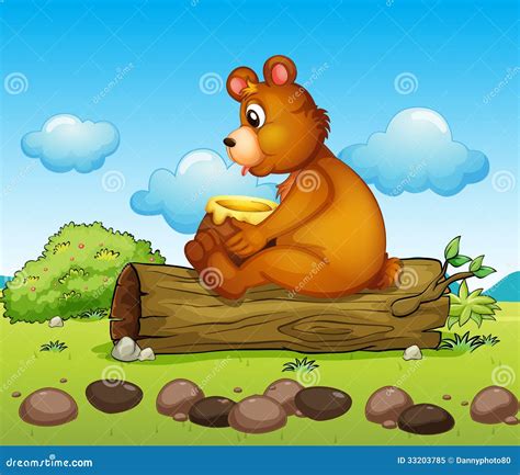 A Bear Sitting Down On The Trunk Of A Tree Royalty Free Stock Photo