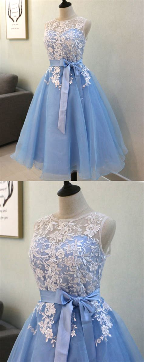 cheap prom dresses by sweetheartdress · light blue tulle mid length lace bridesmaid dress prom