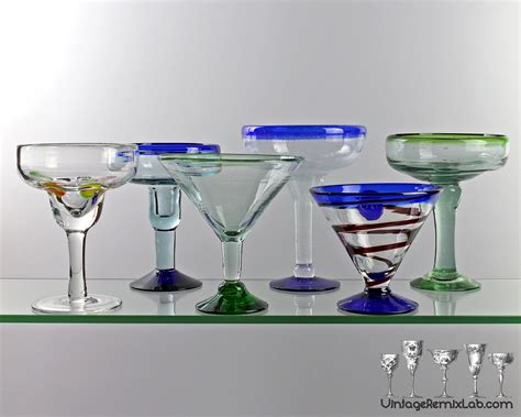 Mismatched Handmade Vintage Margarita Glasses Hand Blown Etsy Vintage Margarita Glasses