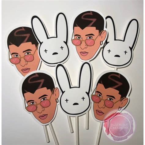 5 out of 5 stars. Bad Bunny inspired cupcake toppers / cake toppers / party ...