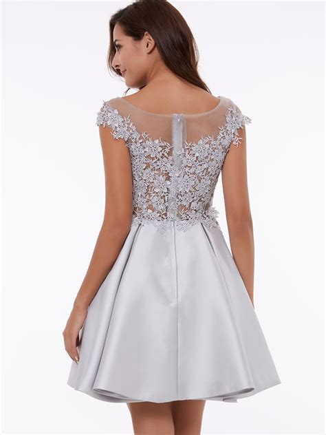 Cap Sleeves A Line Scoop Appliques Lace Short Homecoming Prom Dress