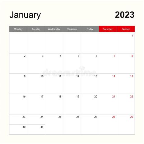 January 2023 Holiday Calendar Stock Illustrations 8673 January 2023