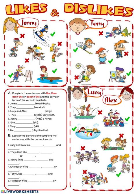 Likes And Dislikes Interactive And Downloadable Worksheet You Can Do The Exercises Onl