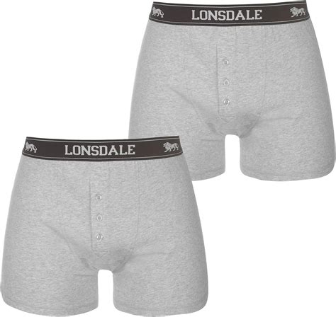 Lonsdale Mens 2 Pack Boxers Underwear Boxer Elasticated Waist Grey S