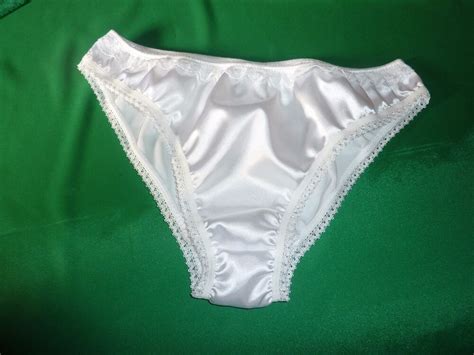 White Shiny Satin Panties Low Rise Bikini Briefs White Lace Made In