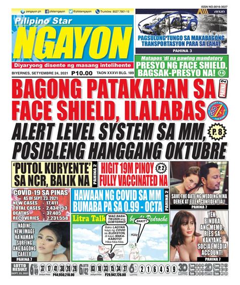 Pilipino Star Ngayon September 24 2021 Newspaper