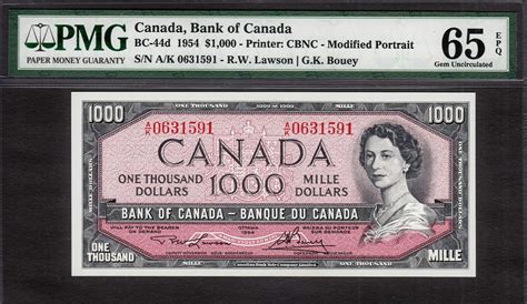 Canada 1000 Dollars 1954 Bc 44d Lawsonbouey Ak Pick 83d Gem Unc Pmg