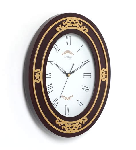 Buy Brown Wooden Oval Shape Clock With Hand Made Design By Caliber