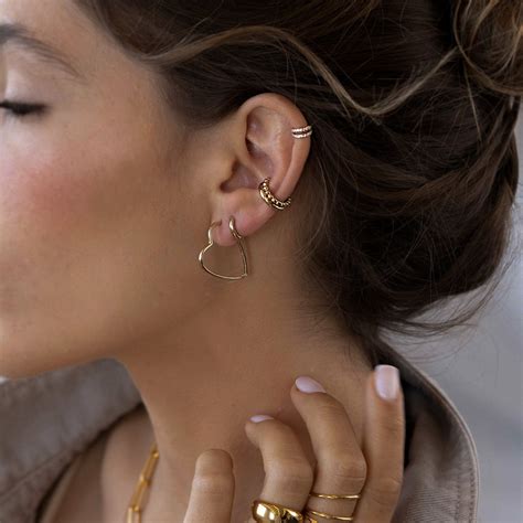 Beaded Ear Cuff Cartilage Hoop Earrings Gold Plated Oak Luna