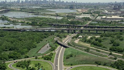 48k Stock Footage Aerial Video Approaching New Jersey Turnpike With