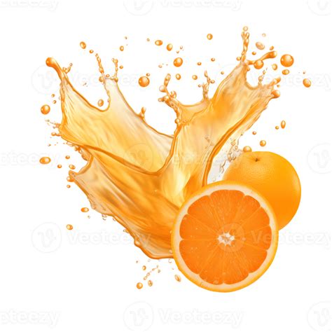 Ai Generated Dynamic Orange Juice Splash On Transparent Background