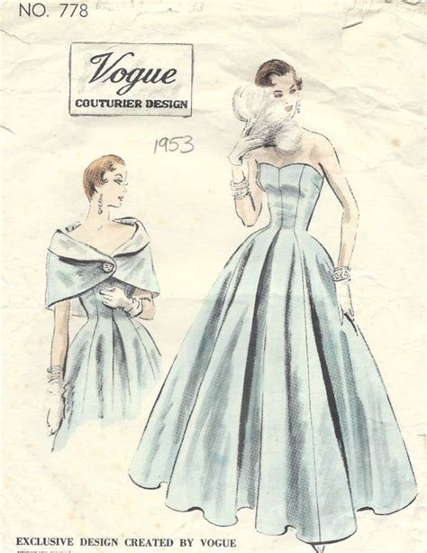 1953 Vintage Vogue Sewing Pattern B34 Dress And Cape 1434 Vogue 778