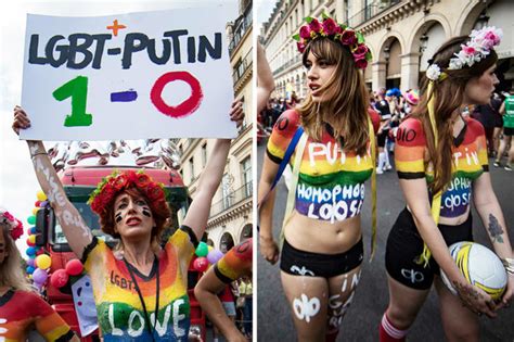 Pride Topless Women Protest Against Putin At Parade In Paris