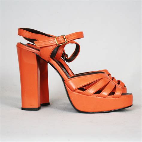 70s Vintage Glam Rock Orange Platform Shoes