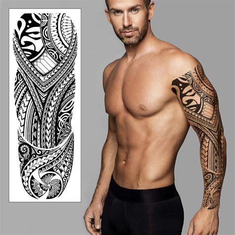 Polynesian Temporary Tattoo Sleeve Transfer Full Arm Tribal Waterproof Fake Tattoo Sticker For