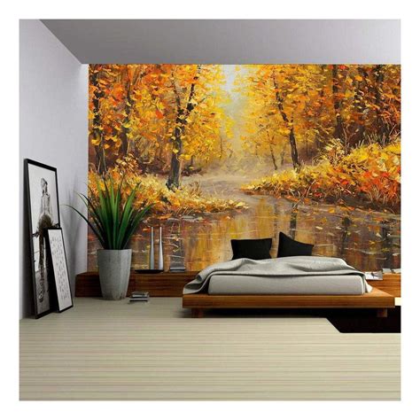 Wall26 Golden Autumn In River Yellow Oil Painting Art Removable