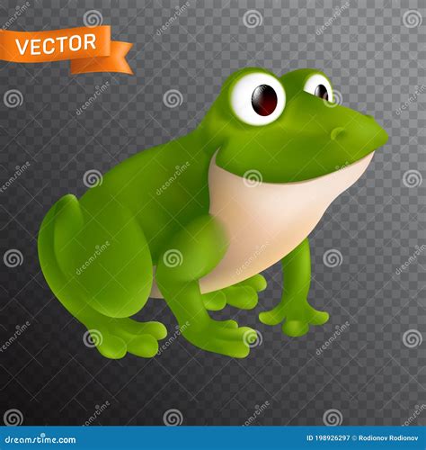 Green Cartoon Frog Character With Big Eyes Sitting And Smiling Vector