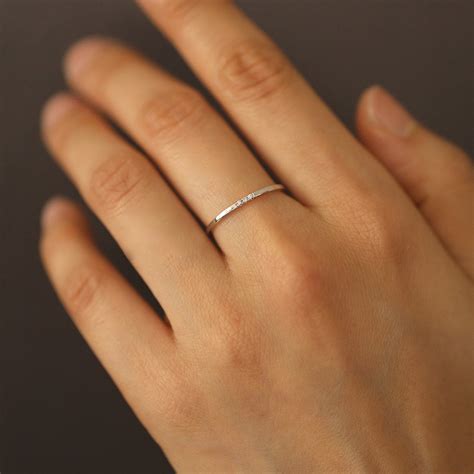 wedding band diamond ring minimalist ring engagement ring flat ring 14k gold ring