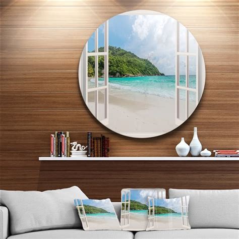 Designart 29 In X 29 In Round Open Window To Calm Seashore Extra