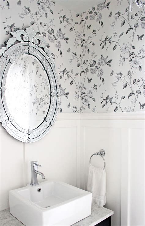 Black And White Floral Wallpaper Bathroom