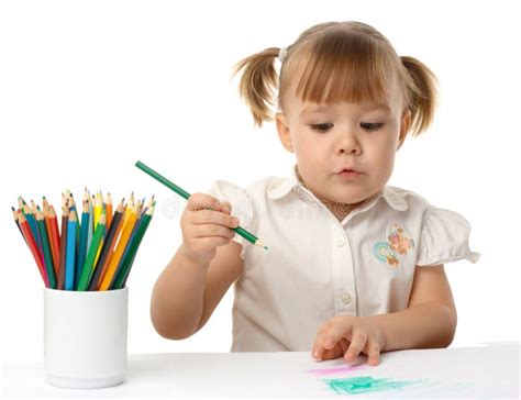 Cute Child Draw With Color Pencils Stock Photo Image Of Caucasian