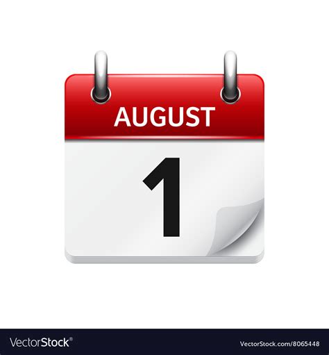 August 1 Flat Daily Calendar Icon Date Royalty Free Vector