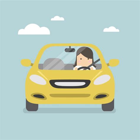 Businesswoman Driving Yellow Car On The Road 3716119 Vector Art At