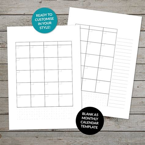 Printable Two Page Monthly Calendar Template Bullet Journal Etsy