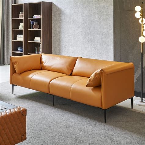 Modern Orange Upholstered Sofa 3 Seater Sofa Luxury Sofa Faux Leather
