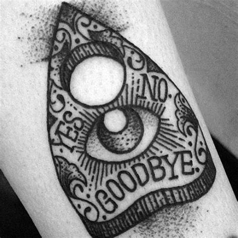 Perfect home decor for goth / witchy aesthetic, ideal as a cute / spooky gift! 40 Planchette Tattoo Designs For Men - Ouija Board Ink Ideas
