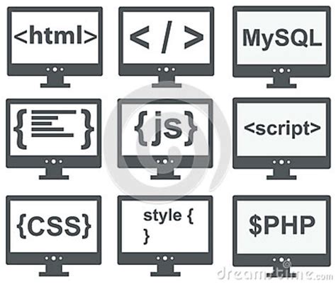 Vector Collection Of Web Development Icons: Html, Css, Tag ...