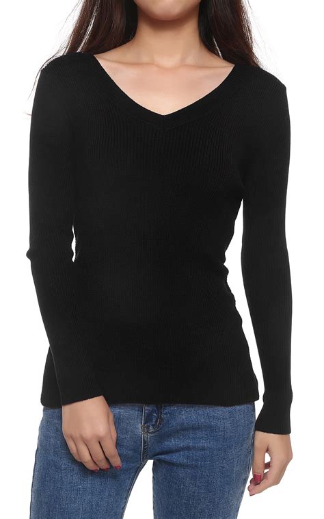Fashion Black V Neck Sweater Women Asymmetric Long Sleeve Slim Sweater Spring Autumn Casual