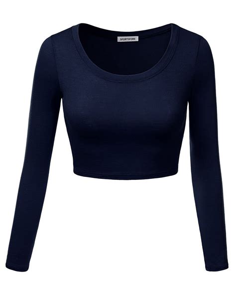 Women Custom New Fashion Active Long Sleeve Round Neck Plain Blank Crop Tops