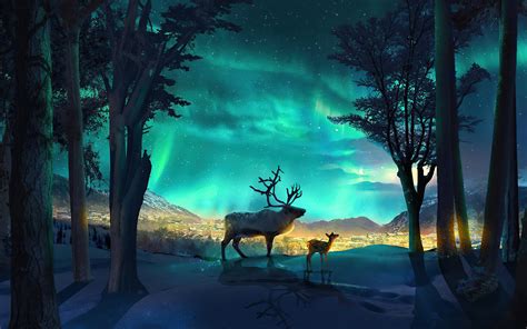 1324636 Fantasy Deer Hd Aurora Borealis Rare Gallery Hd Wallpapers