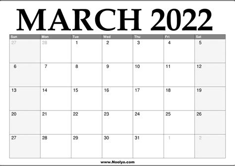 March 2022 Calendar Free Printable Calendar Templates March 2022