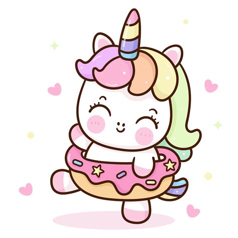 Cute Unicorn Donut Pony Cartoon Kawaii Illustration 6640521 Vector Art