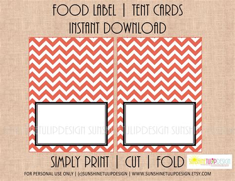 Printable Food Label Buffet Tent Cards Coral And White Chevron