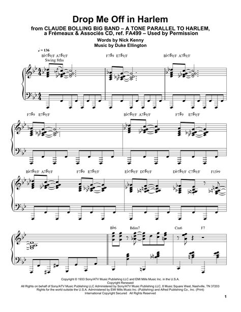 Drop Me Off In Harlem Sheet Music Claude Bolling Piano Transcription