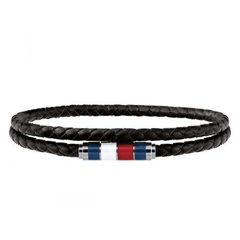 Tommy Hilfiger Mens Double Black Leather Bracelet Jewellery From