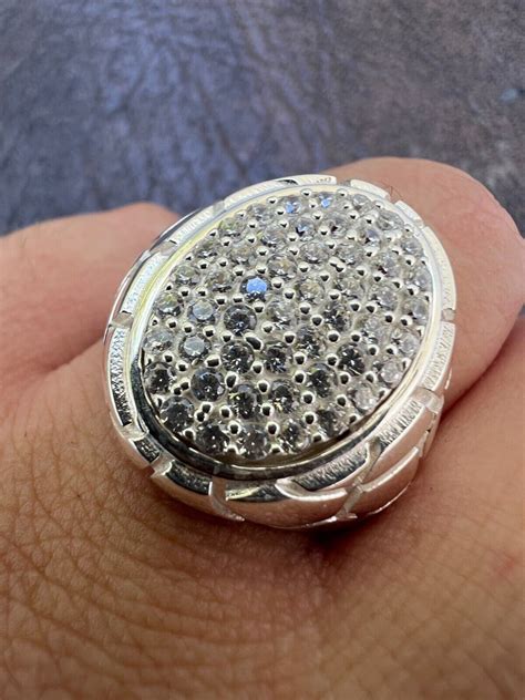 Large Nugget Mens Real Solid 925 Sterling Silver Iced Cz Pinky Ring Big